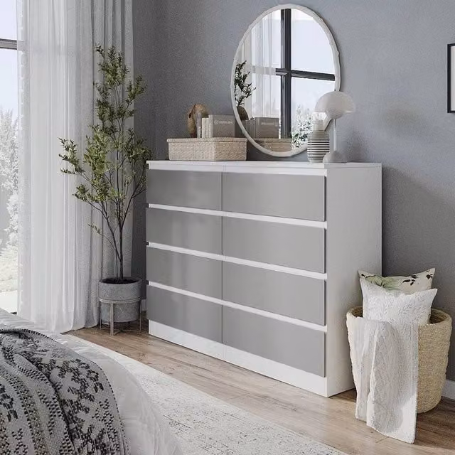 FORGEVIO Modern Wooden 8 Drawer Chest of Drawers in White and Grey – 1