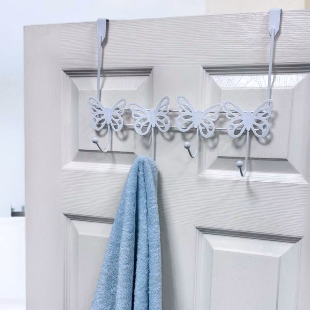 Showerdrape Butterflies Over-Door Metal Storage Hooks in White, H x W x D: 38.5 x 30.5 x 10.5 cm – 2
