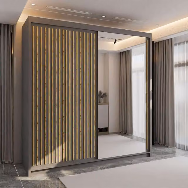 Sliding Wardrobes 4U Ronni Grey Sliding Door Wardrobe with Mirror W/H: 150 x 217 cm