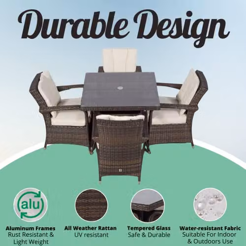 Thats Furniture Arizona 4 Seater Rattan Garden Dining Set in Brown and Grey, W/D/H: 90 x 90 x 90 cm – 2