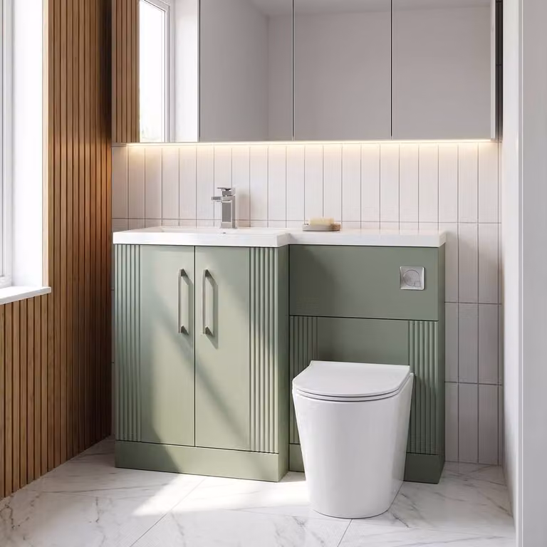 Balterley Belvide Green 2 Door Vanity WC Combi Unit and Basin with Stone Top, Width: 110 cm