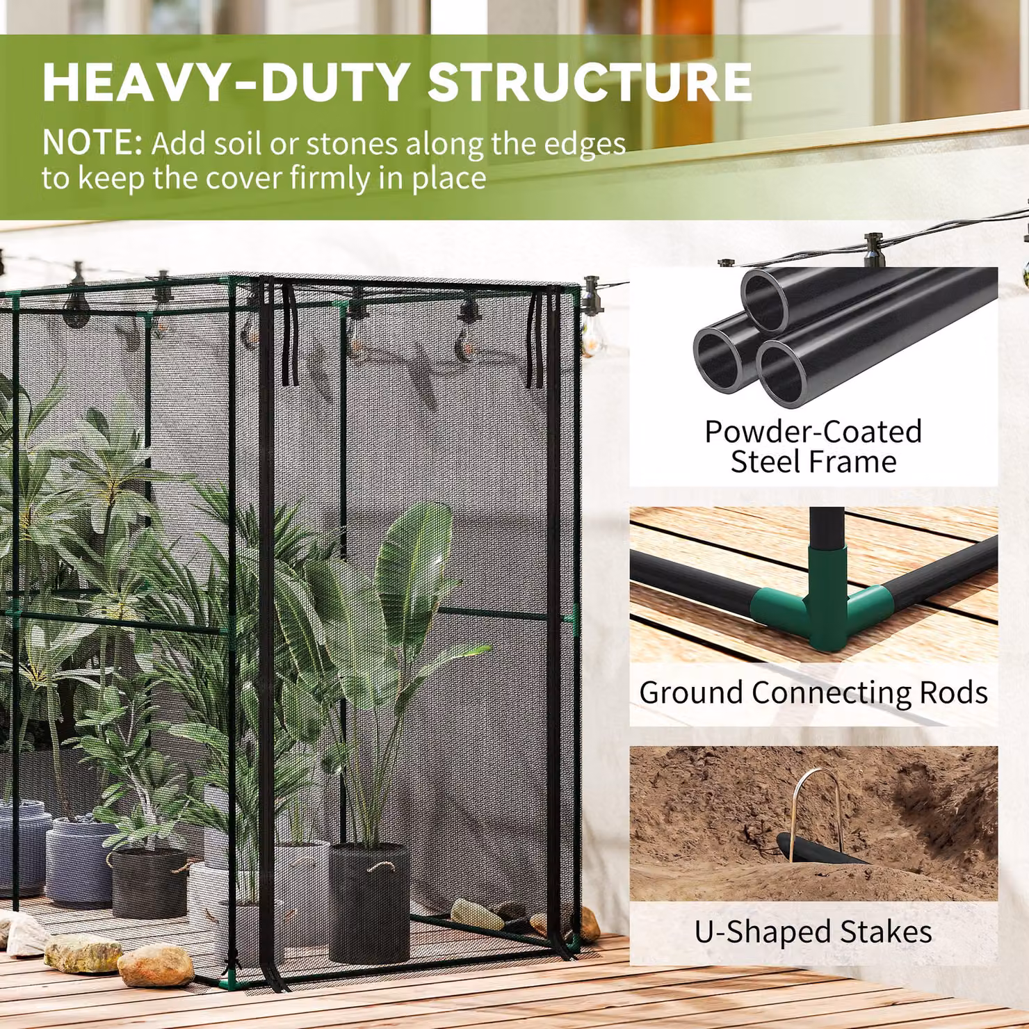 Outsunny Black Steel Fruit Cage and Brassica Plant Protection Tent with Zipped Door for Vegetable Gardens, W/D/H: 200 x 160 x 100 cm – 4