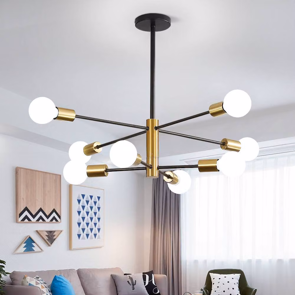 Goeco Mid-Century Modern Suspended Chandelier with 8 LED Lights in Black and Copper – 2