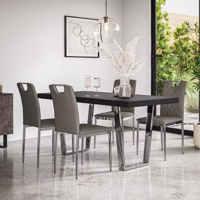 More4Homes Aria Dining Table Set with 4 Monza Faux Leather Chairs in Black and Grey