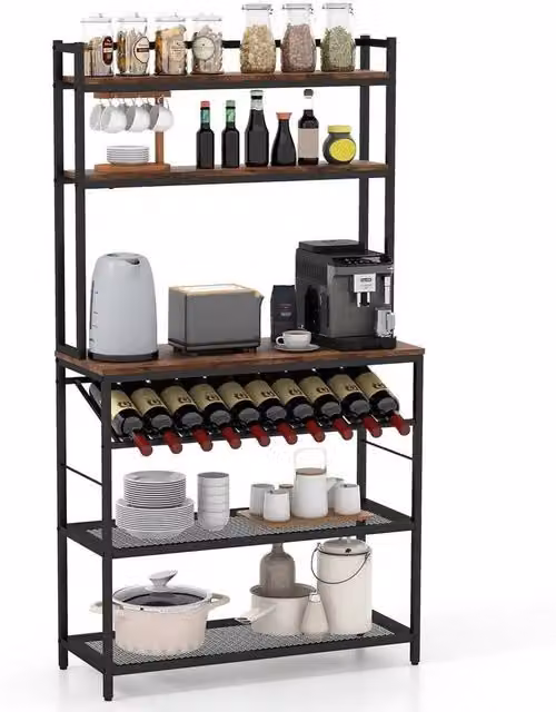 VOGREX 6-Tier Industrial Freestanding Metal Kitchen Baker Rack in Brown