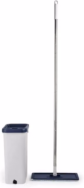 Nordara Grey Microfibre Flat Mop Set with Self-Wringer and Plastic Bucket