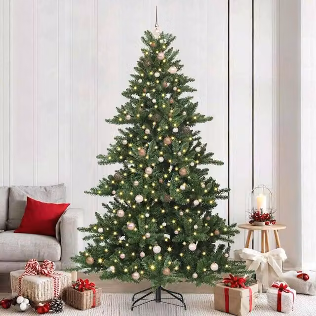Berkfield Home Artificial Hinged Green Christmas Tree with 300 LEDs, Height: 240 cm