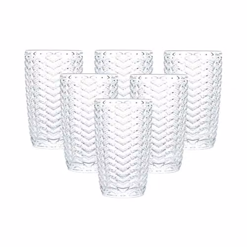 Simpa Chevron Arrow Geometric Highball Tumbler Glasses, Transparent, 380ml, Set of 6