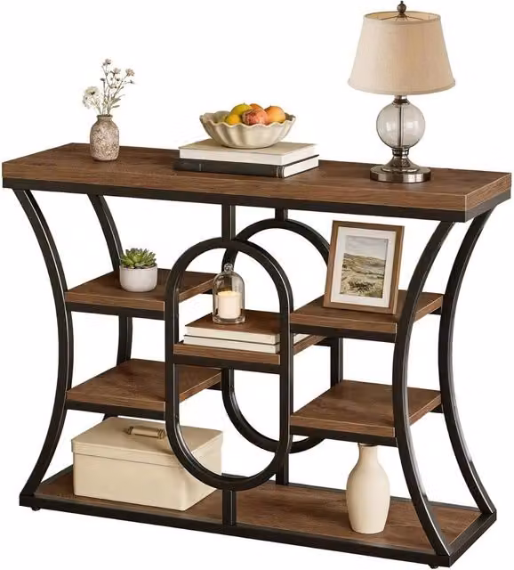 VOGREX Industrial Narrow Console Table in Brown