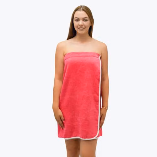 Allure Bath Fashions Supersoft 100% Cotton Adjustable Shower Wrap Wearable Bath Towel in Pink – 1