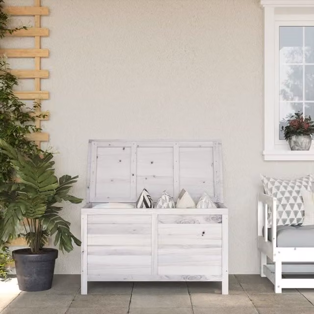 Berkfield Home Garden Storage Box in White Solid Wood Fir, W/D/H: 99 x 49.5 x 58.5 cm