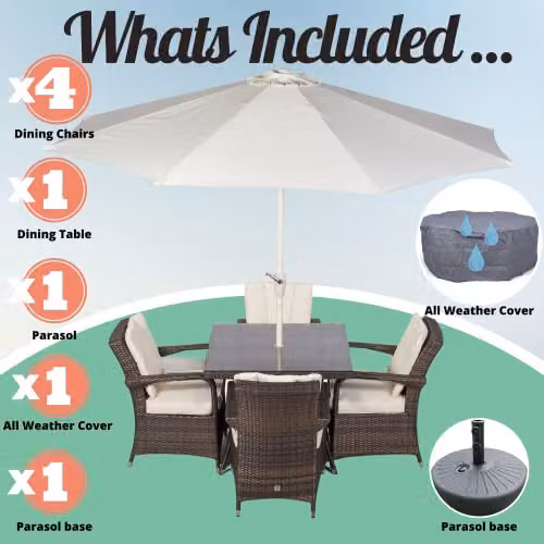 Thats Furniture Arizona 4 Seater Rattan Garden Dining Set in Brown and Grey, W/D/H: 90 x 90 x 90 cm – 3