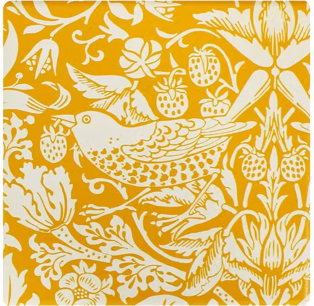 Half Moon Bay William Morris Quince Yellow and White Floral Stoneware Coaster Set of 2, Diameter: 10.16 cm