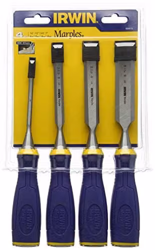 IRWIN M500 Bevel Edge All-Purpose Wood Chisel Set with Striking Cap, 4-Piece, Blue