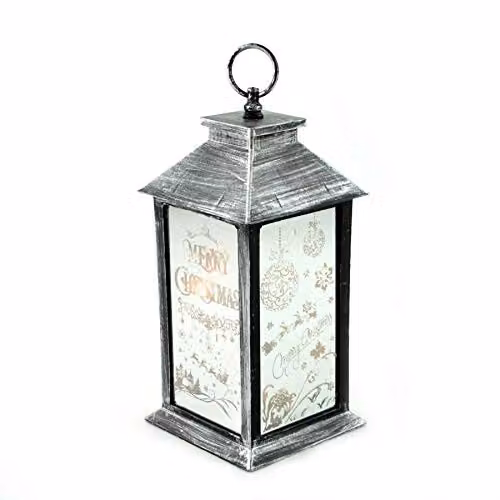 Shatchi Rustic Silver LED Christmas Lantern with Warm White Light – 1