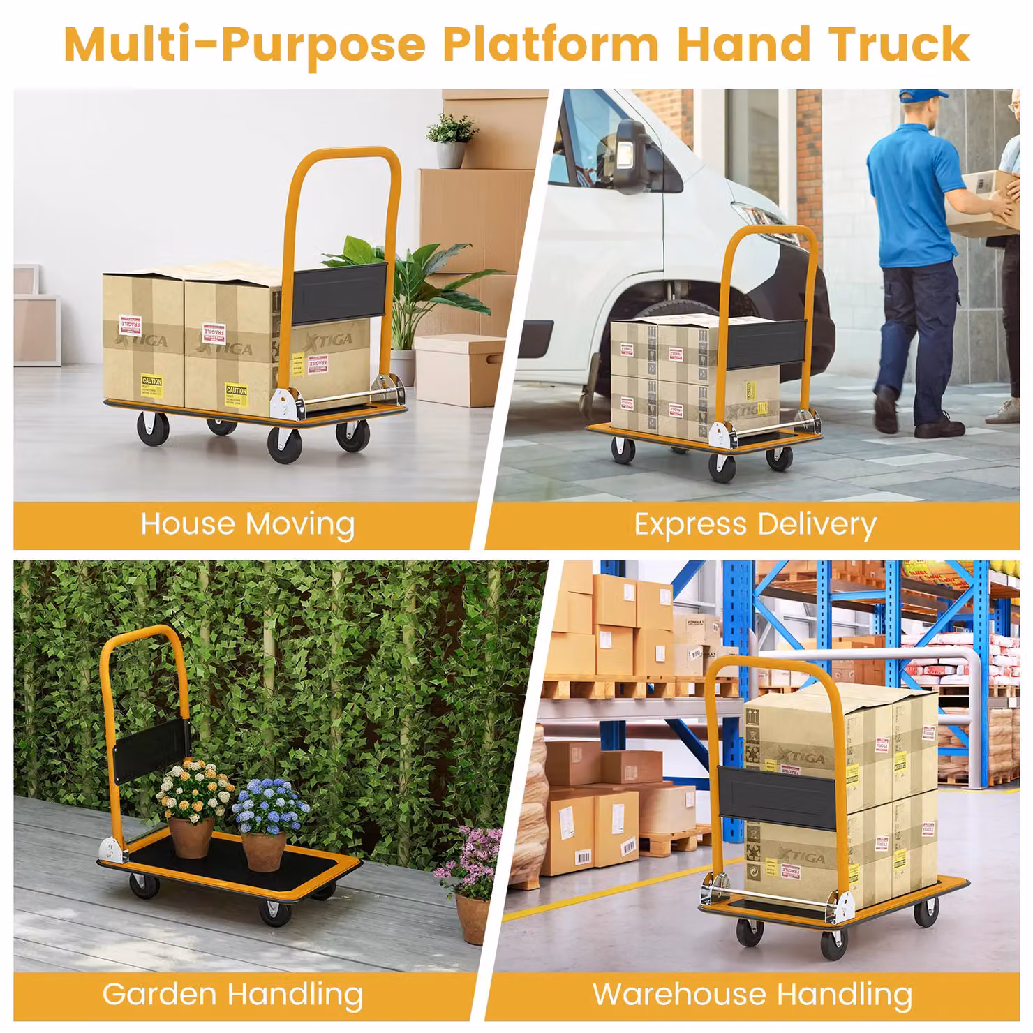 Costway Folding Push Cart Dolly Moving Hand Truck with 360 Degree Swivel Wheels in Black Steel – 8