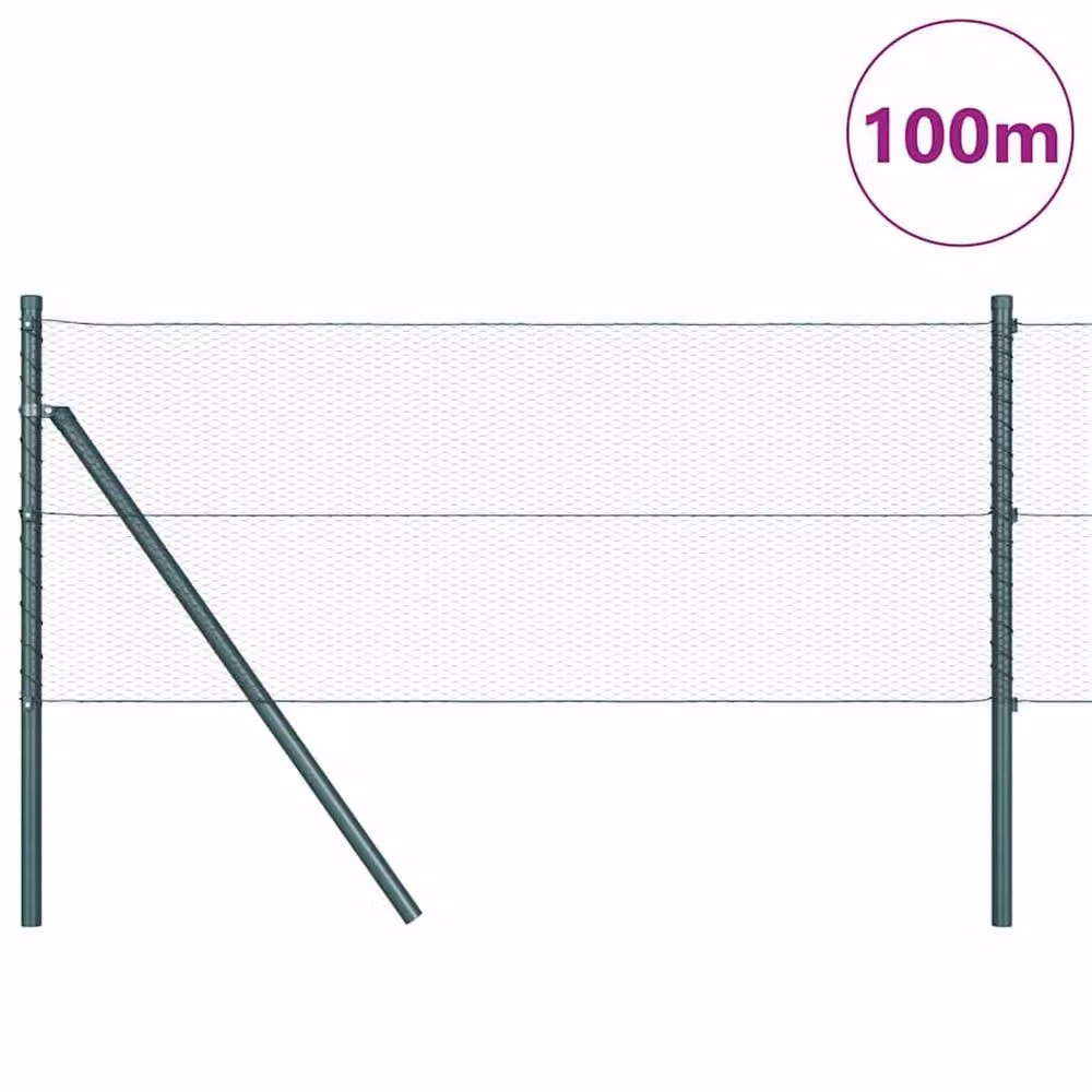 Berkfield Home Green Powder-Coated Steel Hexagon In-Ground Fence, H: 80 cm x L: 100 m – 1