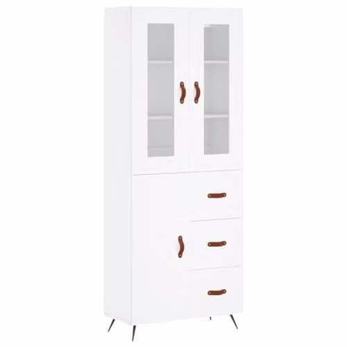 vidaXL Modern White Highboard with Doors and Drawers, W/D/H: 69.5 x 34 x 180 cm