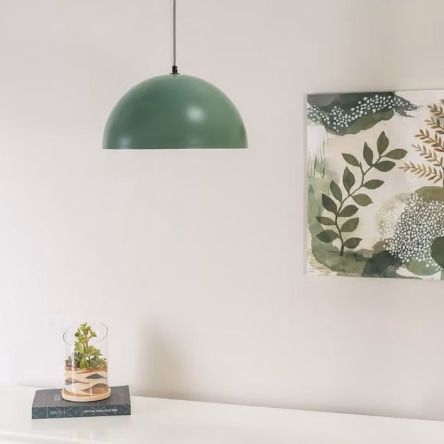 ValueLights Stassi Mid-Century Dome Pendant Ceiling Light Fitting with LED Bulb, Green