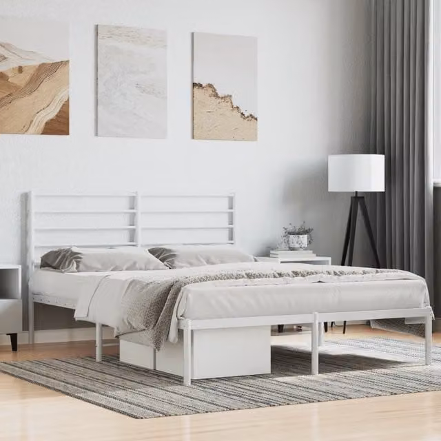 Berkfield Home Metal Bed Frame with Headboard in White, W/D/H: 120 x 200 cm – 1