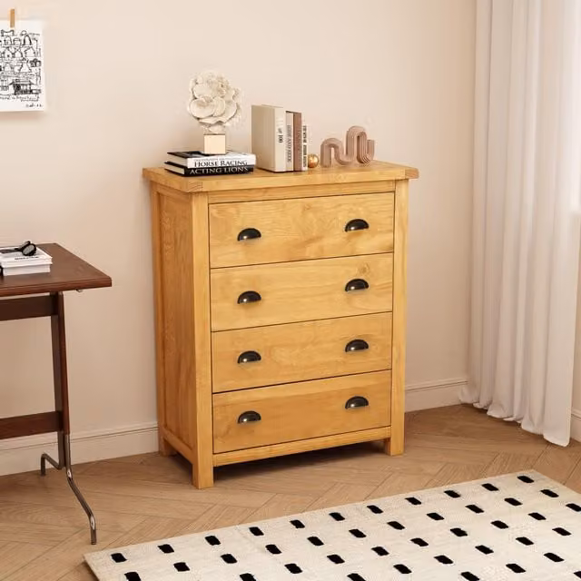 Cabinet Bits Lugo 4 Drawer Chest of Drawers in Brown Waxed Pine with Brass Cup Handles – 1