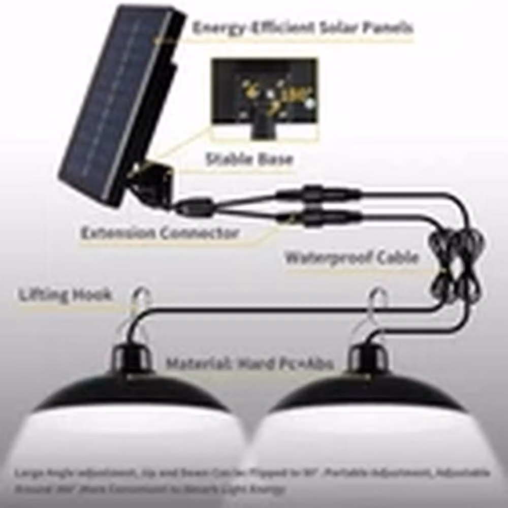VOGREX Solar LED Garden Pendant Light with 2 Heads and Remote Control in Black – 2