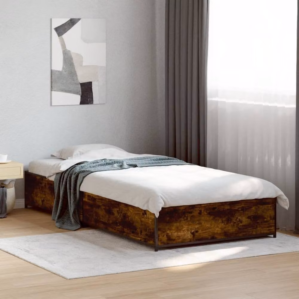 Berkfield Home Durable Small Single Bed Frame in Smoked Oak and Brown, W/D/H: 80 x 190 cm – 2