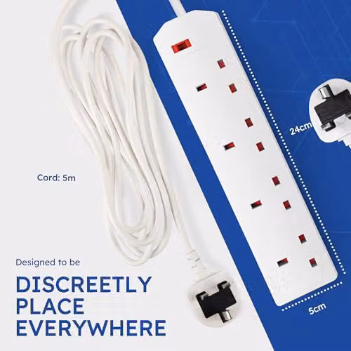 DESIRETECH White 4 Gang Electric Extension Lead with 5 Metre Cable and UK Plug – 2