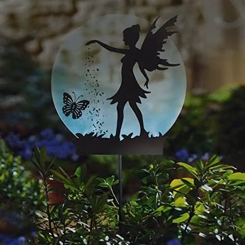 mysmartbuy Fairy and Butterfly Silhouette Solar Garden Stake Light, Multicolour Metal Outdoor Sphere Lighting with Dusk Sensor, H50 x W25 x D4 cm – 3