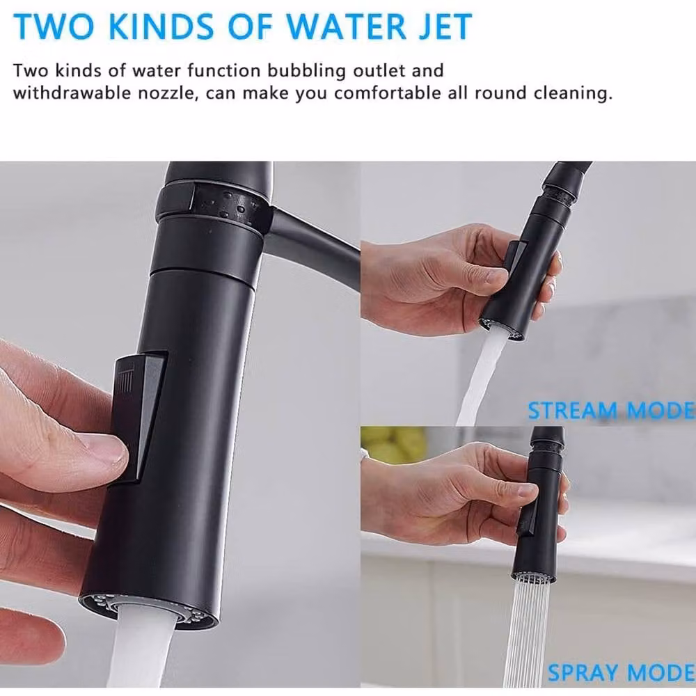 Heable Matte Black Kitchen Sink Mixer Tap with Single Lever Control, Dual Function Sprayer and Swivel Spout – 2