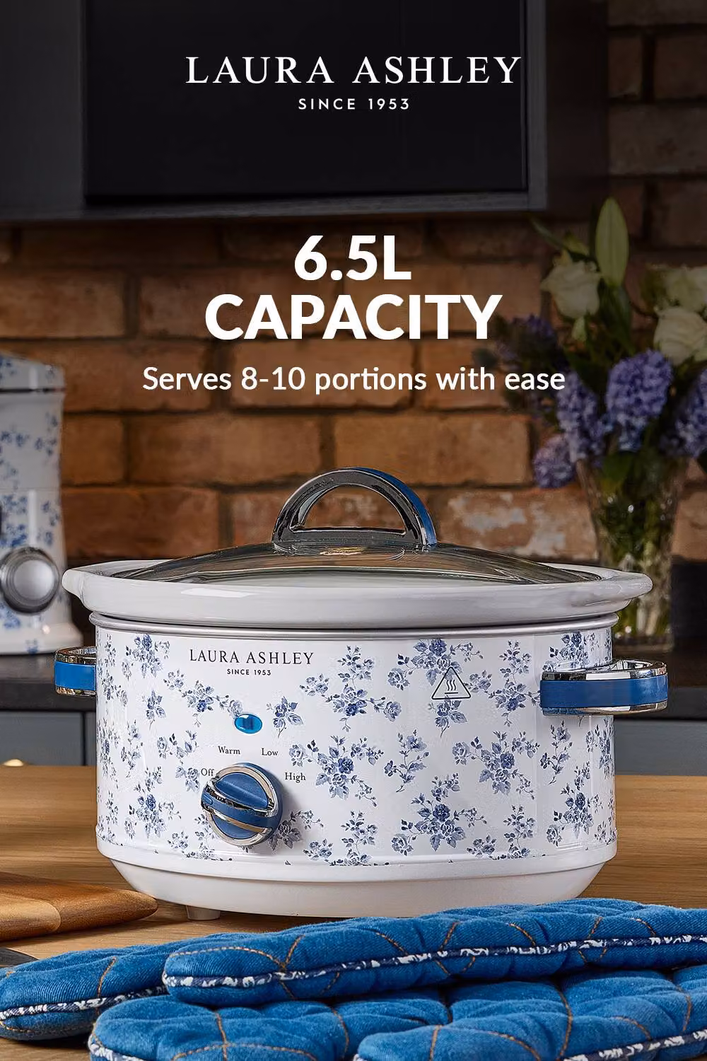 Laura Ashley China Rose Large Slow Cooker, 6.5L, White and Multicolour – 6