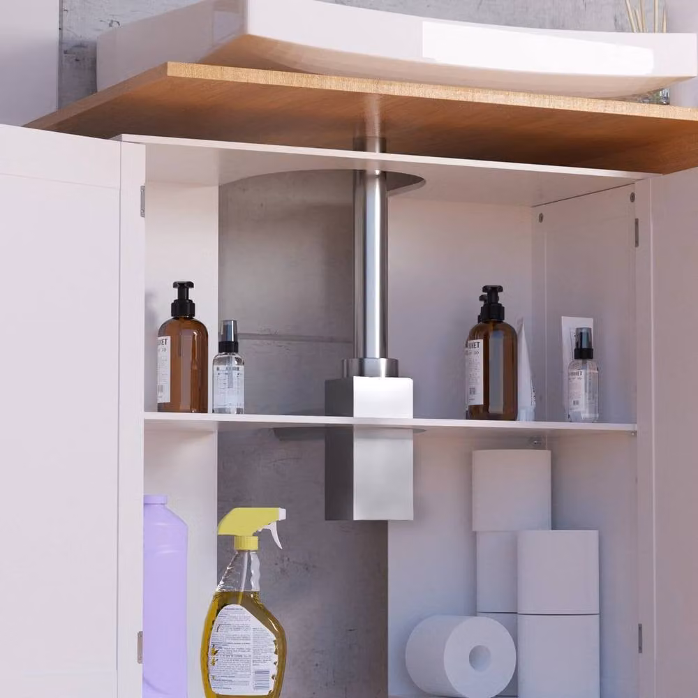Kelvenix White Under Sink Bathroom Cabinet with Hinged Doors and Internal Shelves – 2
