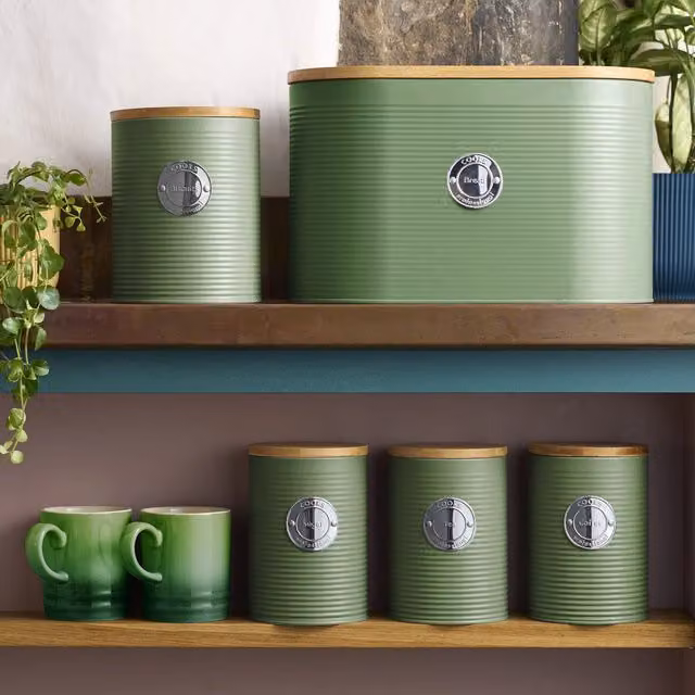 Cooks Professional 5-Piece Airtight Kitchen Storage Set in Green and Silver with Stainless Steel and Bamboo