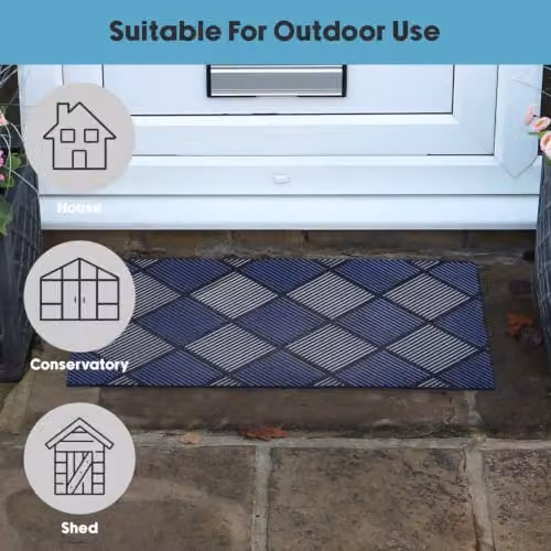 JVL Platina Rubber Scraper Doormat, Silver/Blue, W: 40 cm, L: 70 cm – 5
