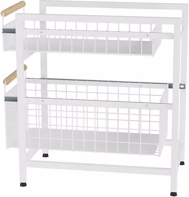 Garden Sanctuary Two-Tier Metal Kitchen Pull-Out Storage Organiser in White
