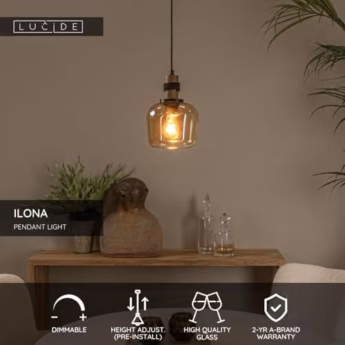Lucide Ilona Amber Glass Pendant Light – 2