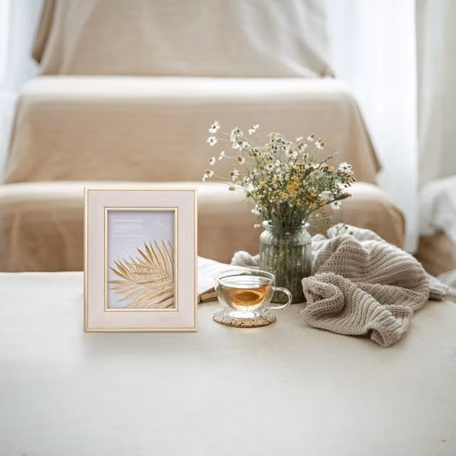 The Port. Co Gallery Modern Rectangular Gold Edged Velvet Tabletop Picture Frame, W/H: 12.7 x 12.7 cm