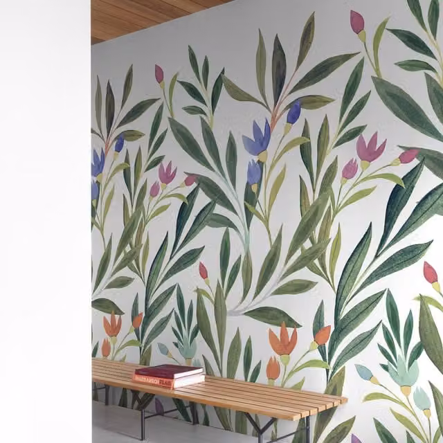 Grandeco Andrea Colourful Spring Flowers 3 Panel Repeatable Mural, Green, Pink, Purple and Multicolour, W: 159 cm, H: 280 cm – 1