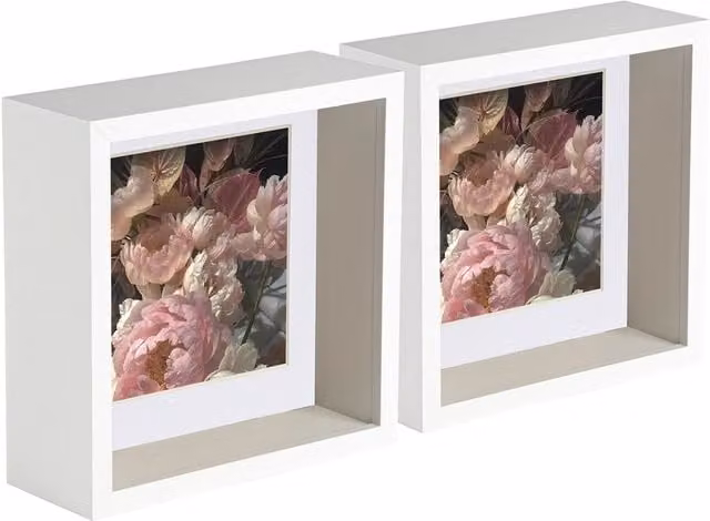 Nicola Spring White 3D Deep Box Square Photo Frame with 4 x 4 inch Mount
