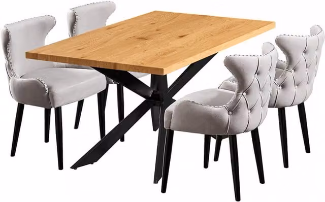 Life Interiors Oxford Duke LUX Modern Dining Set with Rectangular Rubberwood Table and 4 Grey Chairs