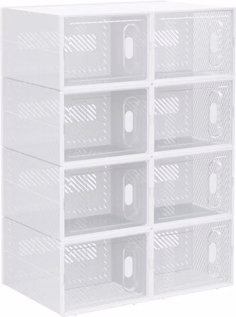 HOMCOM 8-Piece Transparent Plastic Stackable Shoe Storage Boxes with Magnetic Doors, W/D/H: 25 x 35 x 19 cm
