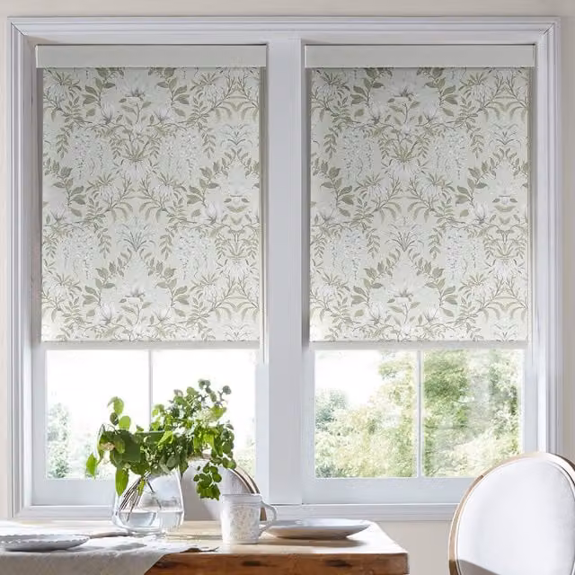 Laura Ashley Parterre Made To Measure Semi-Transparent Roller Blind in Sage Green Floral Polyester