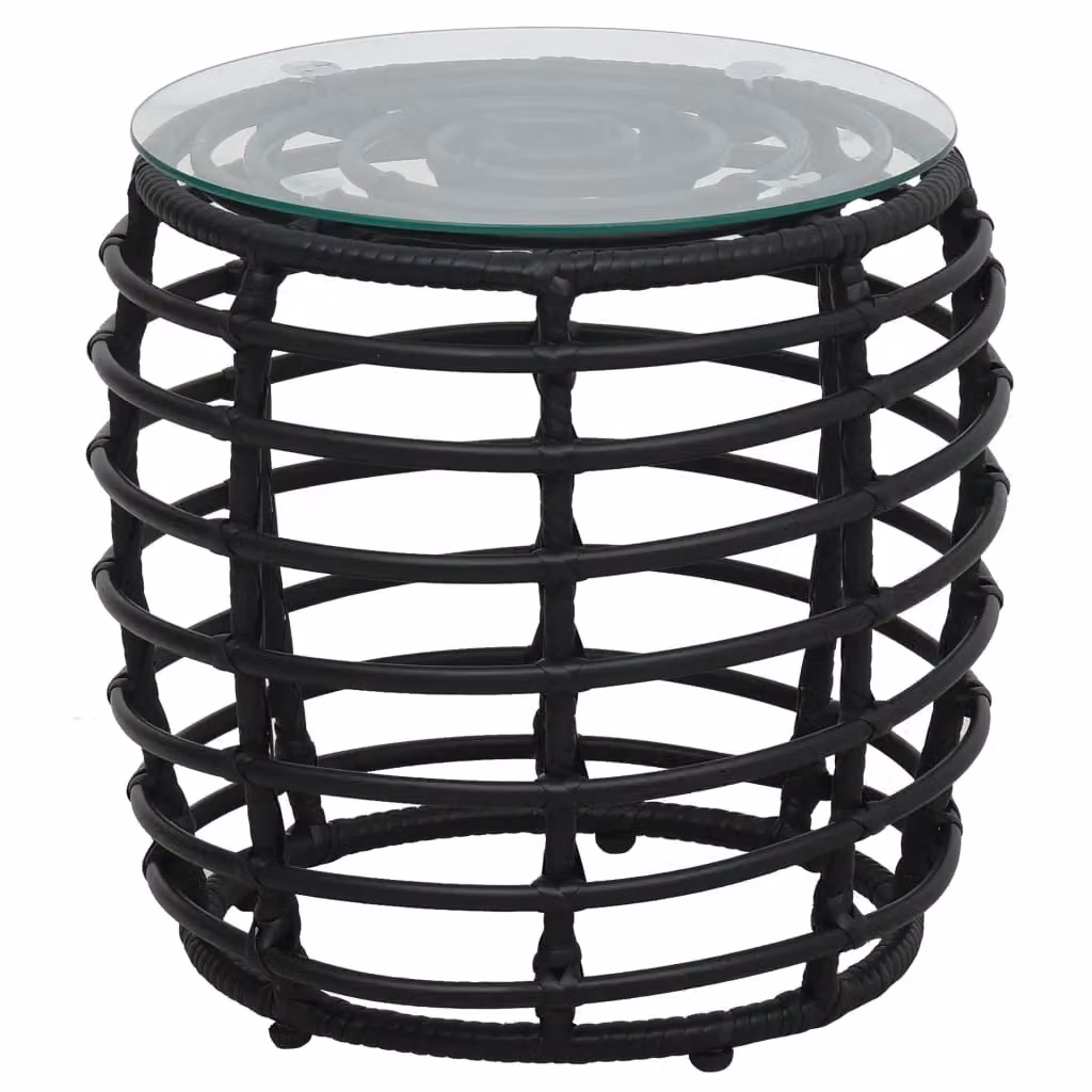 Berkfield Home 3 Piece Bistro Set in Black Matt Poly Rattan with Glass Top Round Table – 2