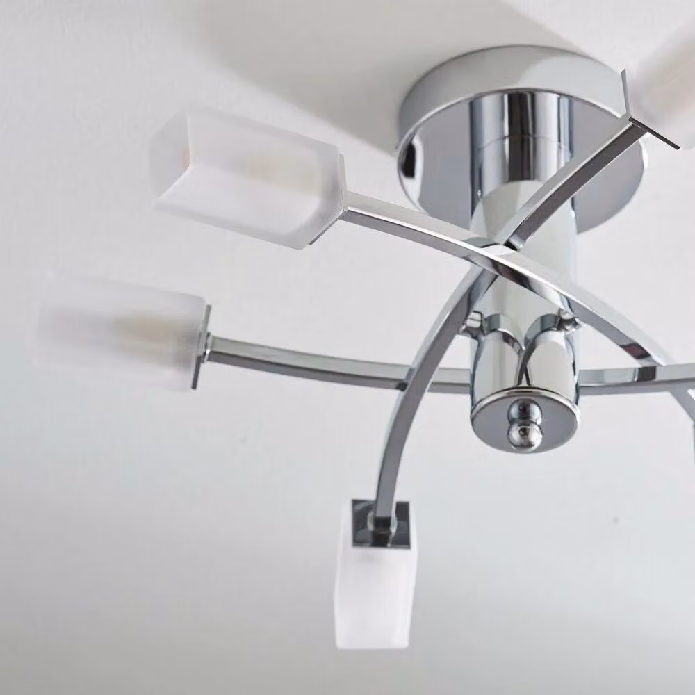 Loops Dimmable Semi Flush Ceiling Light in Chrome and Transparent Glass with Square Shade for 6 Bulbs – 2