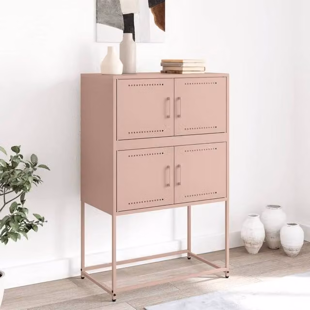 Berkfield Home Modern Pink Metal Sideboard, W/D/H: 68.5 x 38.5 x 107 cm – 1
