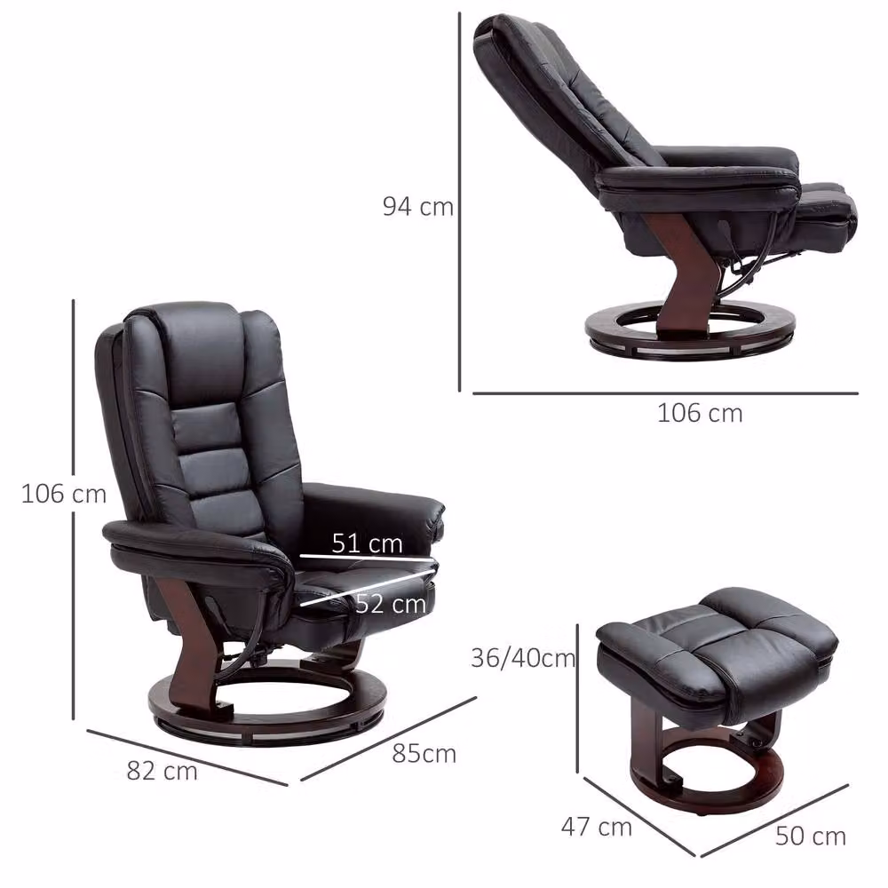 STILVORA Modern Black PU Leather Recliner Armchair with Ottoman and Swivel Function – 3