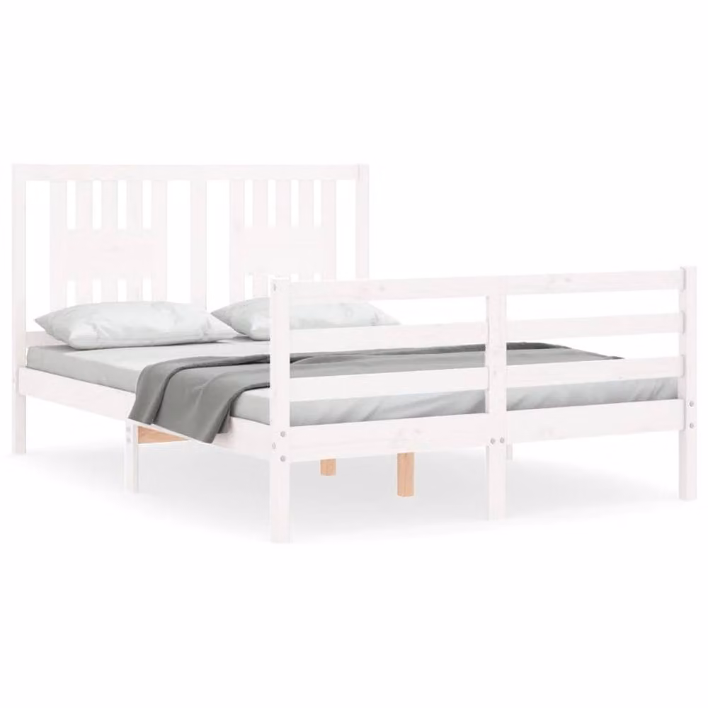 Berkfield Home Beautiful Solid Wood Bed Frame with Headboard in White, W/D/H: 140 x 190 cm – 2