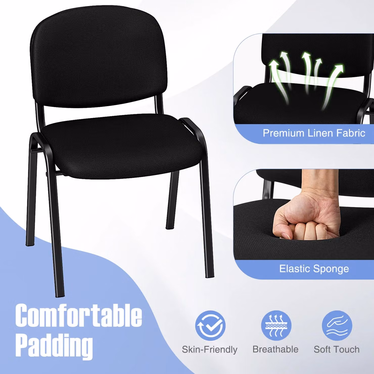 Costway Set of 5 Stackable Black Fabric and Metal Waiting Room Chairs for Home or Office – 6