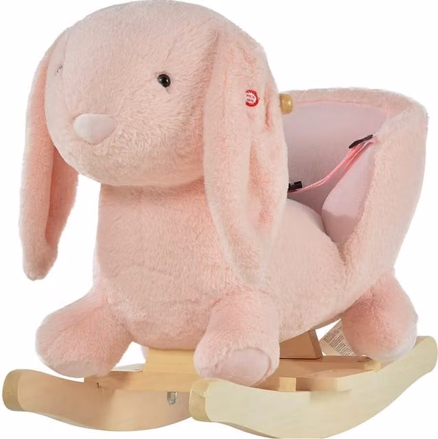 HOMCOM Kids Plush Pink Rabbit Rocker