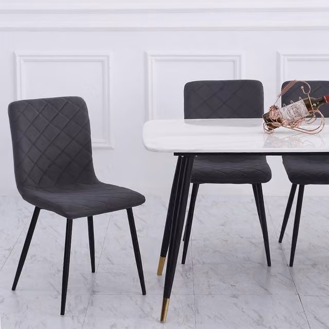 Livingandhome Set of 4 Modern Grey Velvet Upholstered Dining Chairs with Metal Legs